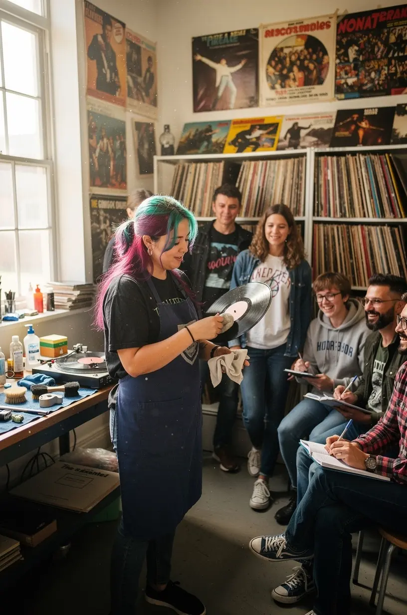 Vintage vinyl player restoration process in a lab.